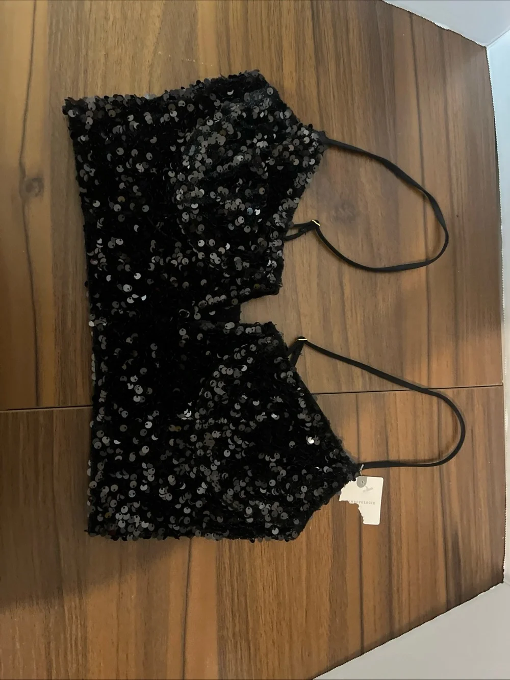 Anthropologie Black Sequin Bandeau with Straps